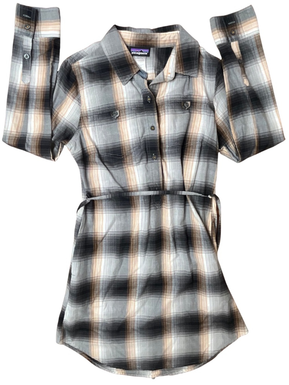 Patagonia Women’s Plaid Belted Shirt Dress Organic Cotton Size 4